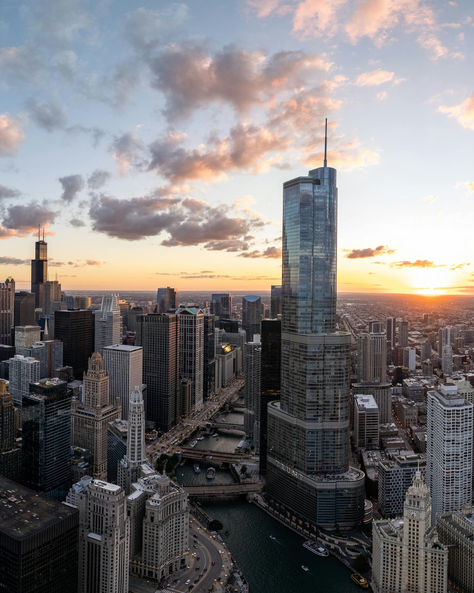 City skyline at sunset